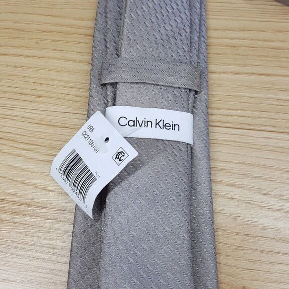 CALVIN KLEIN Mens Neck Tie Gray Woven Diagonal Silk Blend Classic Pointed - Picture 2 of 5